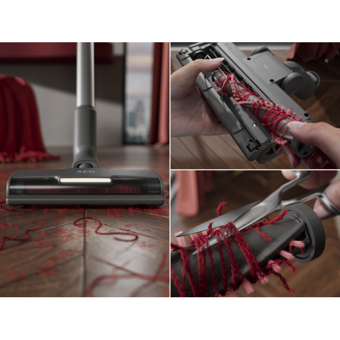 Cordless cleaner with removable brush roll for easy cleaning.