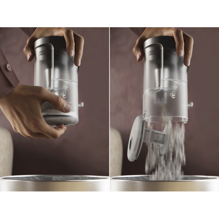 Cordless cleaner with easy-to-empty dust container.